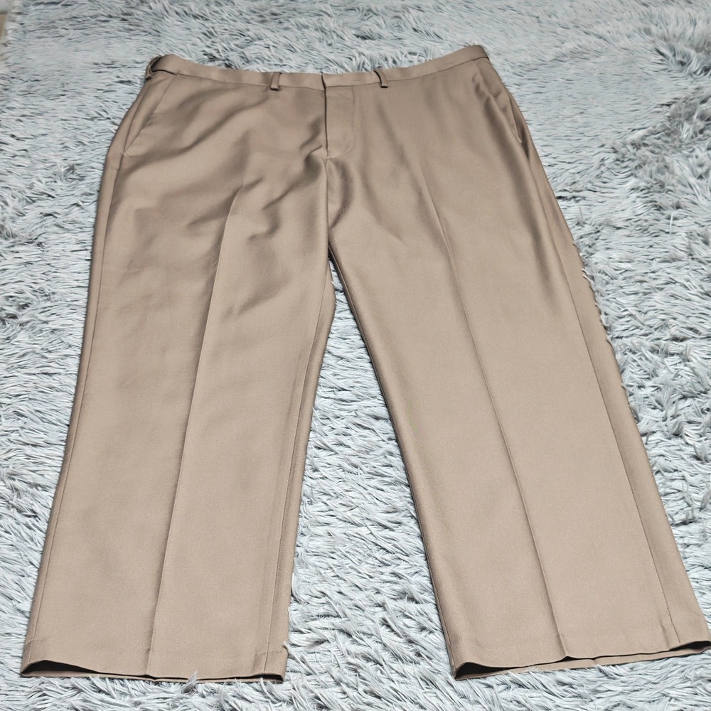 Haggar Dress Pants Mens 38x29 Tan Khaki Polyester Straight Fit Expandable Waist
